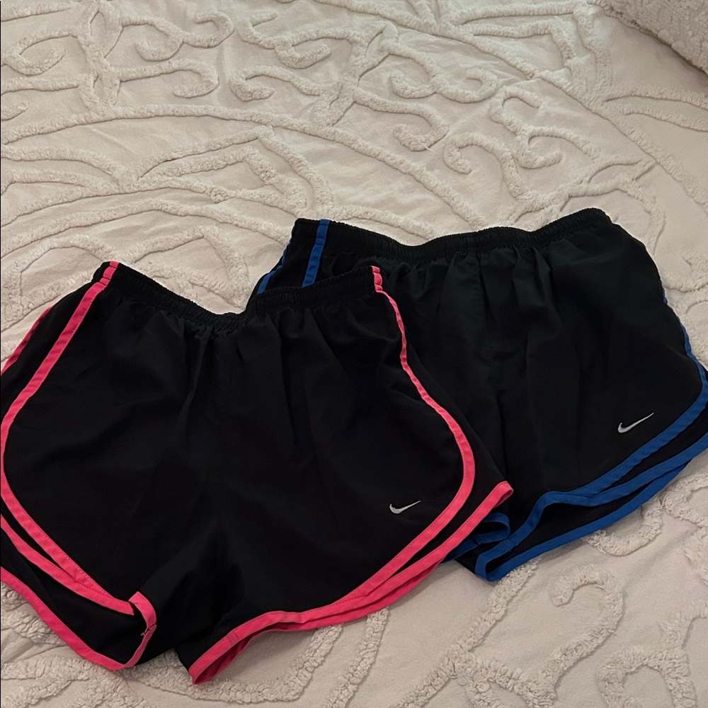 Nike Black Shorts one with Pink and the other with Blue Accents